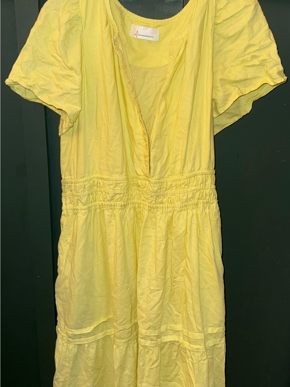 Anthropologie Yellow Tiered Short-Sleeve Dress